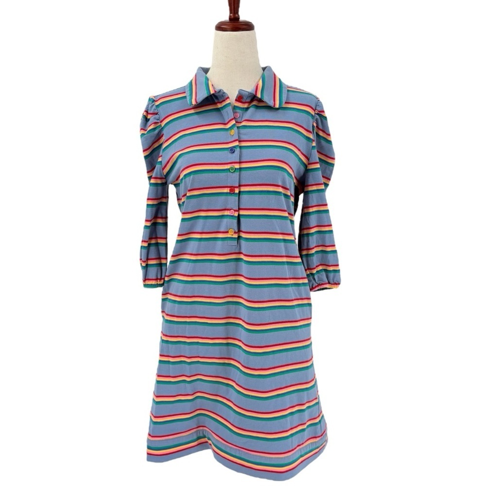 Buru Striped Rainbow Collared Shirt‎ Dress Small